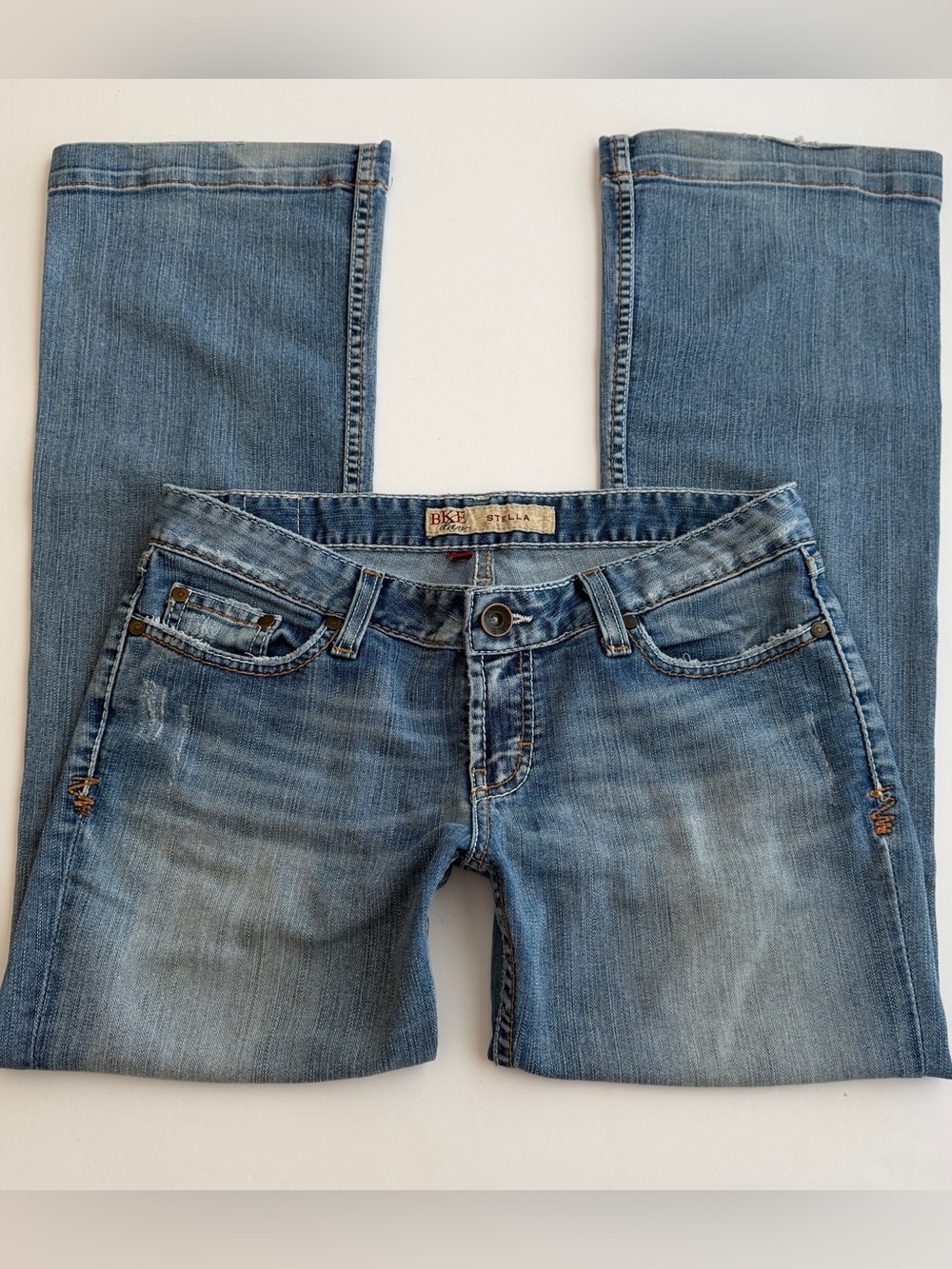 BKE Stella Y2K Jeans Women 29x29.5 Blue Low Rise Bootcut Buckle Light Wash